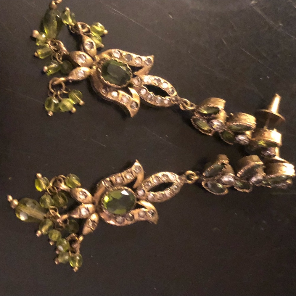 Green gold and crystal chandelier drop earrings